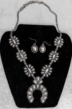 TIPI Highplains Squash Blossom Silvertone Necklace and Earring Set - Wholesale Accessory Market