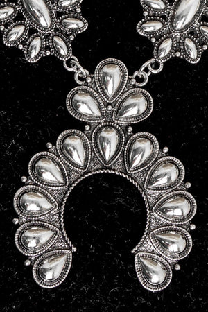 TIPI Highplains Squash Blossom Silvertone Necklace and Earring Set - Wholesale Accessory Market