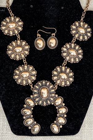 TIPI Sunridge Squash Blossom Goldtone Necklace and Earring Set - Wholesale Accessory Market