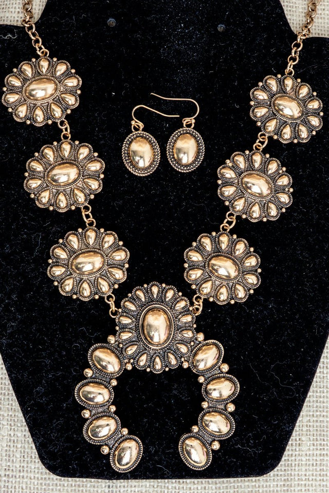 TIPI Sunridge Squash Blossom Goldtone Necklace and Earring Set - Wholesale Accessory Market