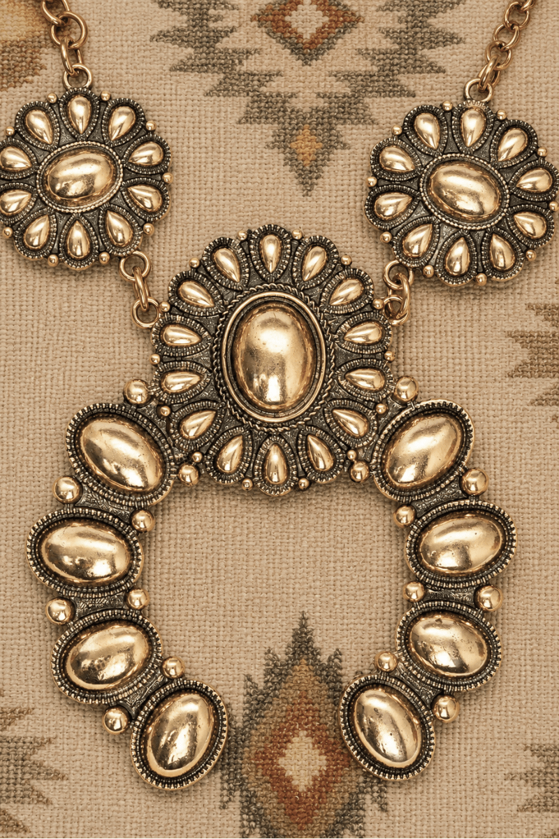 TIPI Sunridge Squash Blossom Goldtone Necklace and Earring Set - Wholesale Accessory Market