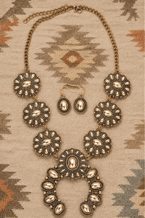 TIPI Sunridge Squash Blossom Goldtone Necklace and Earring Set - Wholesale Accessory Market