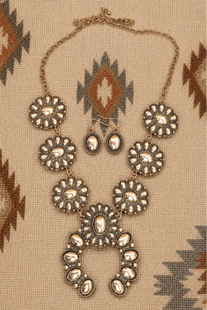 TIPI Sunridge Squash Blossom Goldtone Necklace and Earring Set - Wholesale Accessory Market