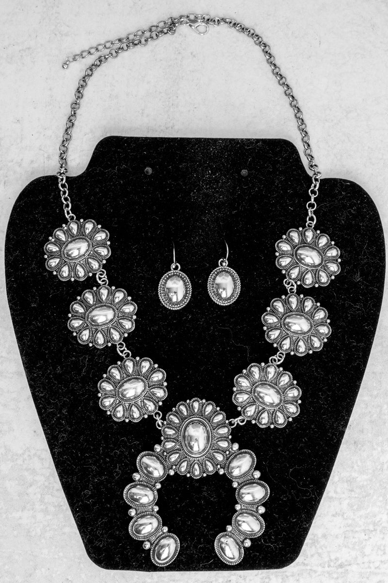 TIPI Sunridge Squash Blossom Silvertone Necklace and Earring Set - Wholesale Accessory Market