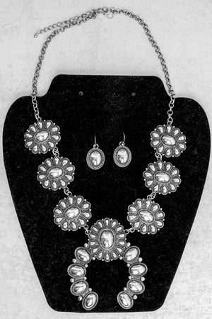 TIPI Sunridge Squash Blossom Silvertone Necklace and Earring Set - Wholesale Accessory Market