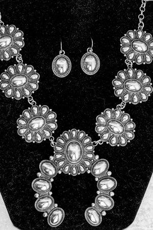 TIPI Sunridge Squash Blossom Silvertone Necklace and Earring Set - Wholesale Accessory Market
