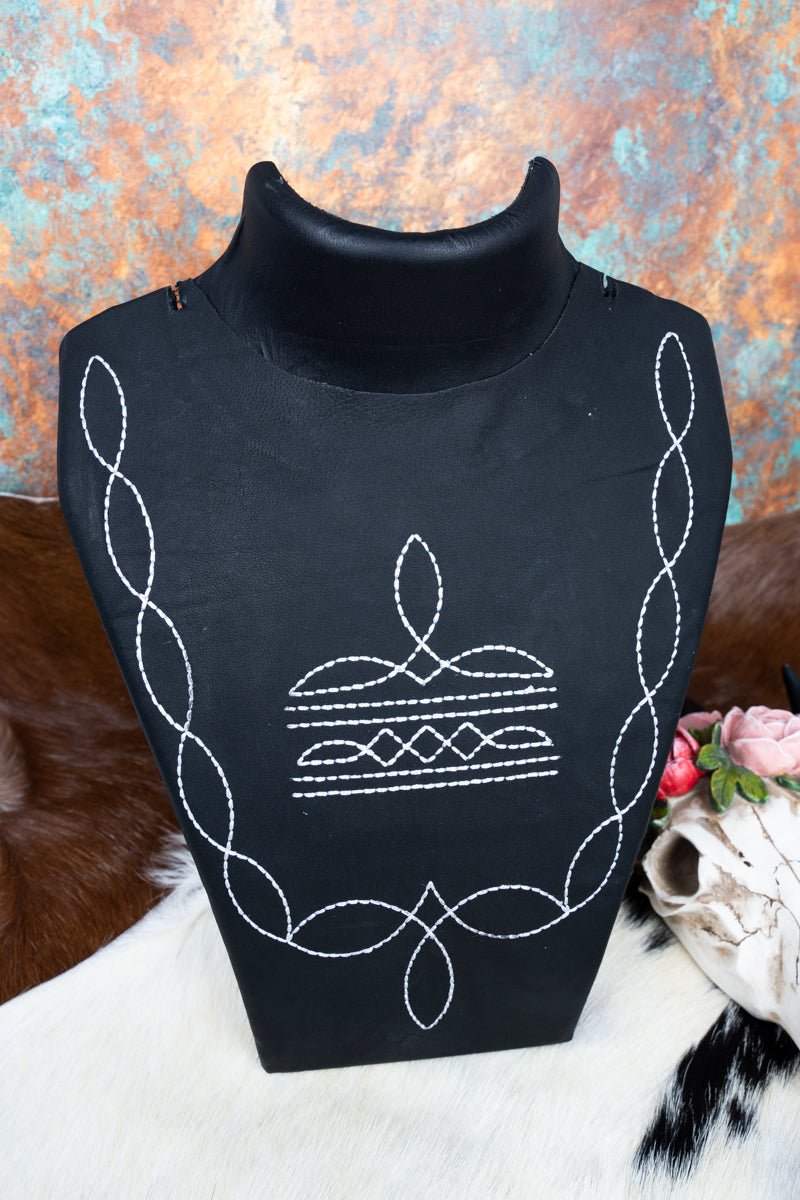 TIPI Saddle Stitched Black Faux Leather Large Necklace Display - Wholesale Accessory Market