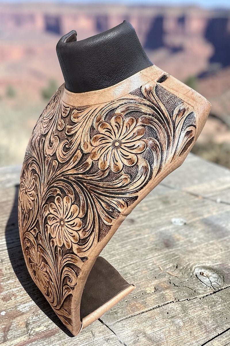 TIPI 11 x 8.5 Petal Ridge Brown Faux Tooled Leather Large Necklace Display - Wholesale Accessory Market