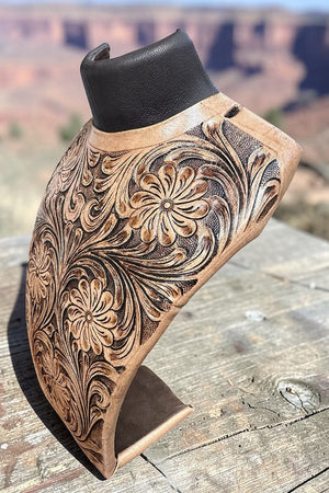 TIPI 11 x 8.5 Petal Ridge Brown Faux Tooled Leather Large Necklace Display - Wholesale Accessory Market