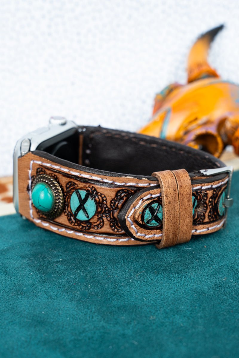 TIPI Concho Canyon Tooled Leather Band Band for Smart Watch, 38mm - 41mm - Wholesale Accessory Market