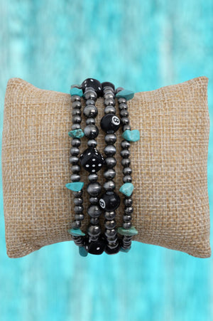 TIPI Cue the Roll Turquoise and Silver Pearl Beaded Band for Smart Watch, 38mm - 41mm - Wholesale Accessory Market
