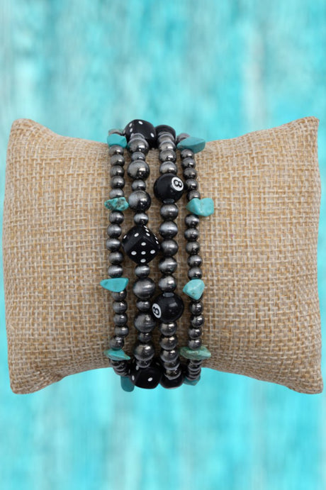TIPI Cue the Roll Turquoise and Silver Pearl Beaded Band for Smart Watch, 38mm - 41mm - Wholesale Accessory Market