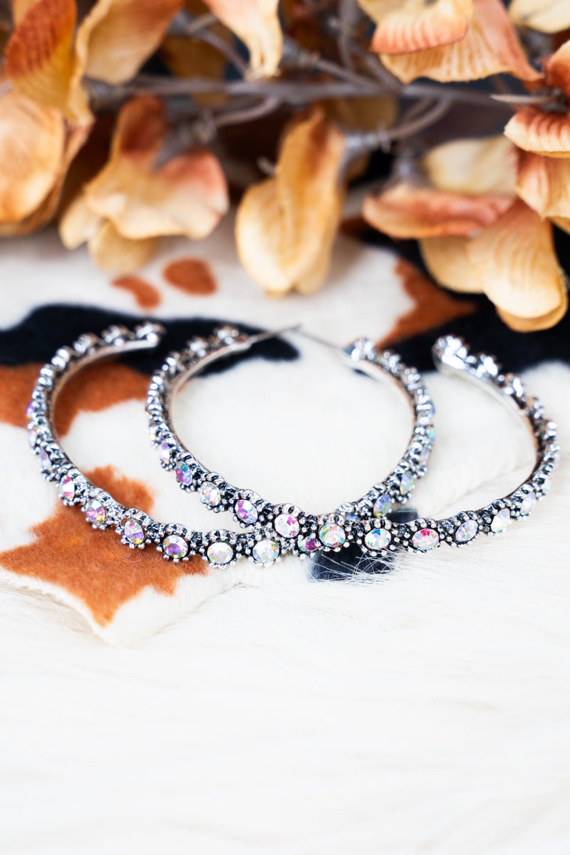 West Shore Iridescent Twilight Crystal Silvertone Hoop Earrings - Wholesale Accessory Market