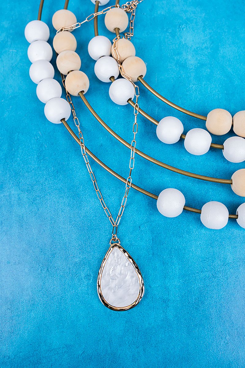 West Shore Meet Me There White Teardrop Goldtone Necklace - Wholesale Accessory Market