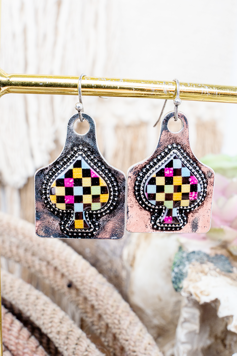 TIPI Prism Check Spade Silvertone Earrings
