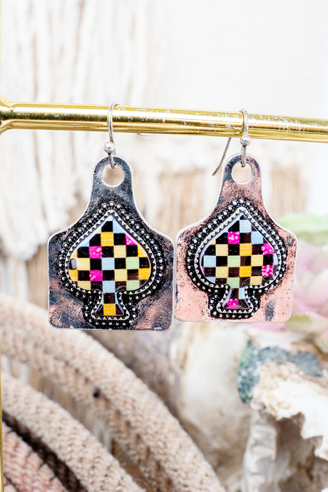 TIPI Prism Check Spade Silvertone Earrings