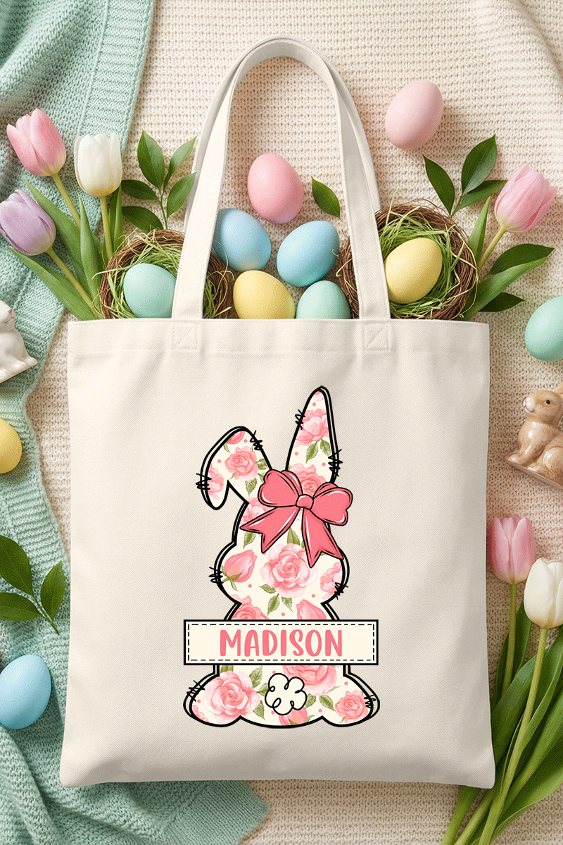 Personalized Blush Bunny Small Canvas Tote *Personalize Your Name