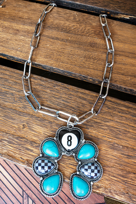 TIPI Turquoise & Checkered Cue The Drama Silvertone Necklace