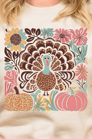 Fall Floral Turkey Ready To Press DTF Transfer - Wholesale Accessory Market