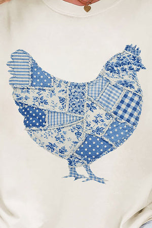 Faux Patchwork Blue Chicken Ready To Press DTF Transfer - Wholesale Accessory Market