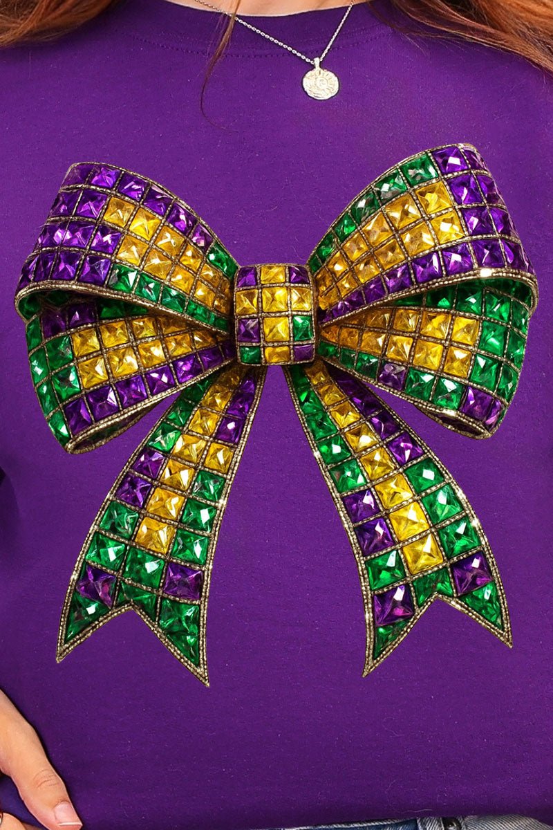 Faux Rhinestone Mardi Gras Bow Ready To Press DTF Transfer - Wholesale Accessory Market