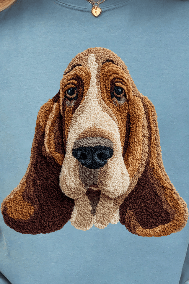 Faux Yarn Basset Hound Ready To Press DTF Transfer - Wholesale Accessory Market