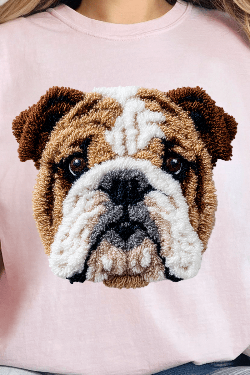 Faux Yarn English Bulldog Ready To Press DTF Transfer - Wholesale Accessory Market