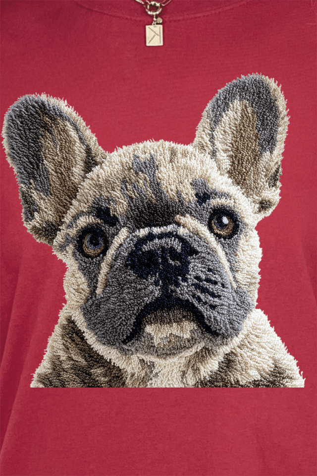 Faux Yarn French Bulldog Ready To Press DTF Transfer - Wholesale Accessory Market