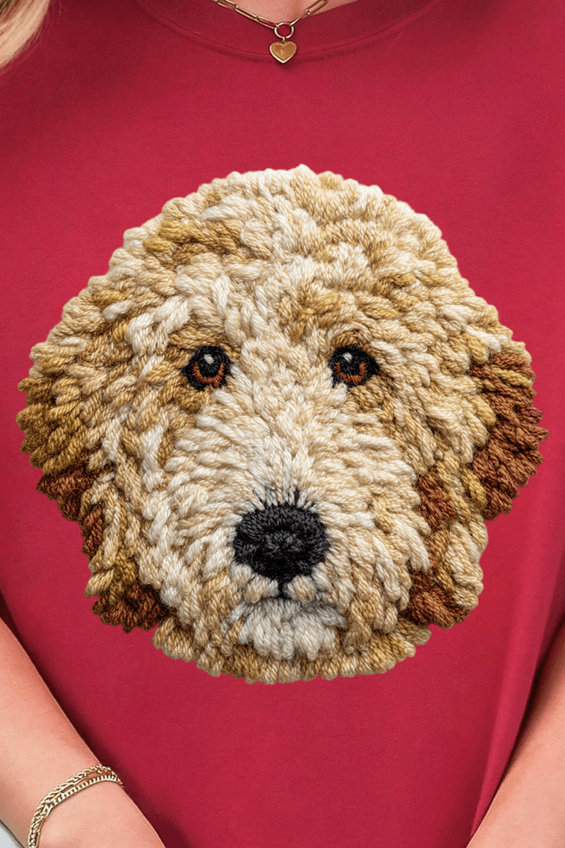 Faux Yarn Goldendoodle Ready To Press DTF Transfer - Wholesale Accessory Market