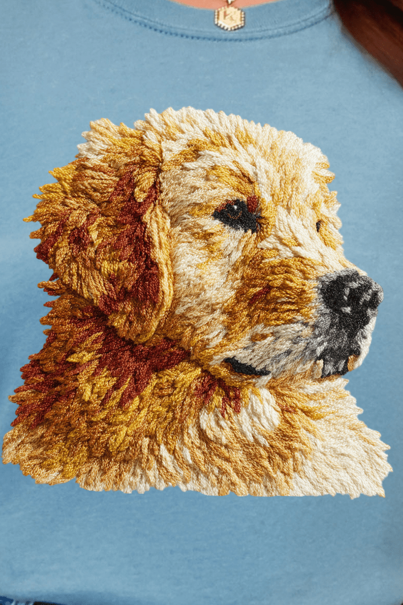 Faux Yarn Golden Retriever Ready To Press DTF Transfer - Wholesale Accessory Market