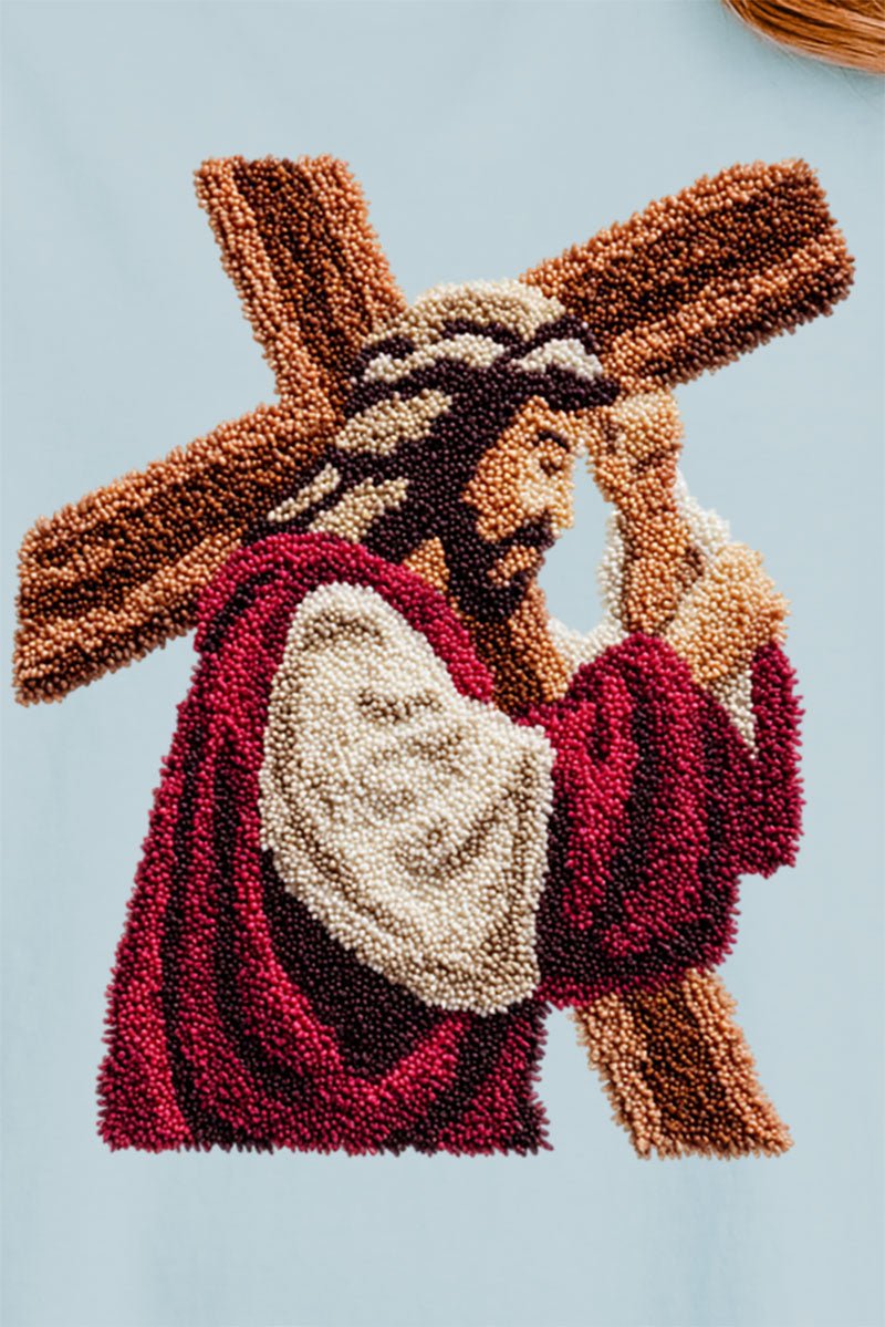 Faux Yarn Jesus At The Cross Ready To Press DTF Transfer - Wholesale Accessory Market
