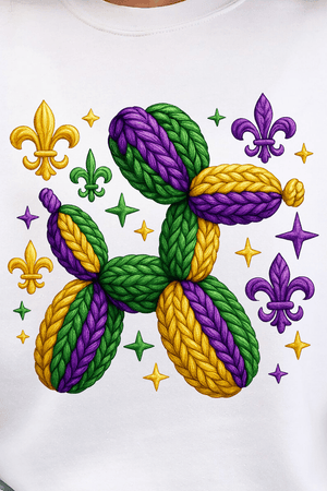 Faux Yarn Mardi Gras Balloon Dog Ready To Press DTF Transfer - Wholesale Accessory Market