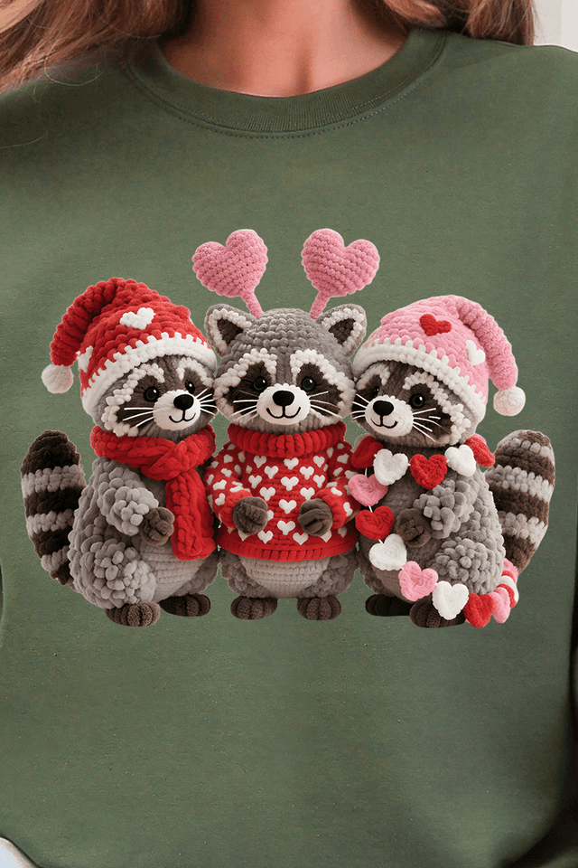 Faux Yarn Raccoon Romance Ready To Press DTF Transfer - Wholesale Accessory Market