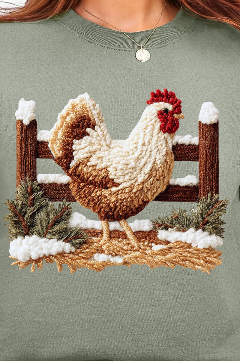 Faux Yarn Winter Chicken Ready To Press DTF Transfer - Wholesale Accessory Market