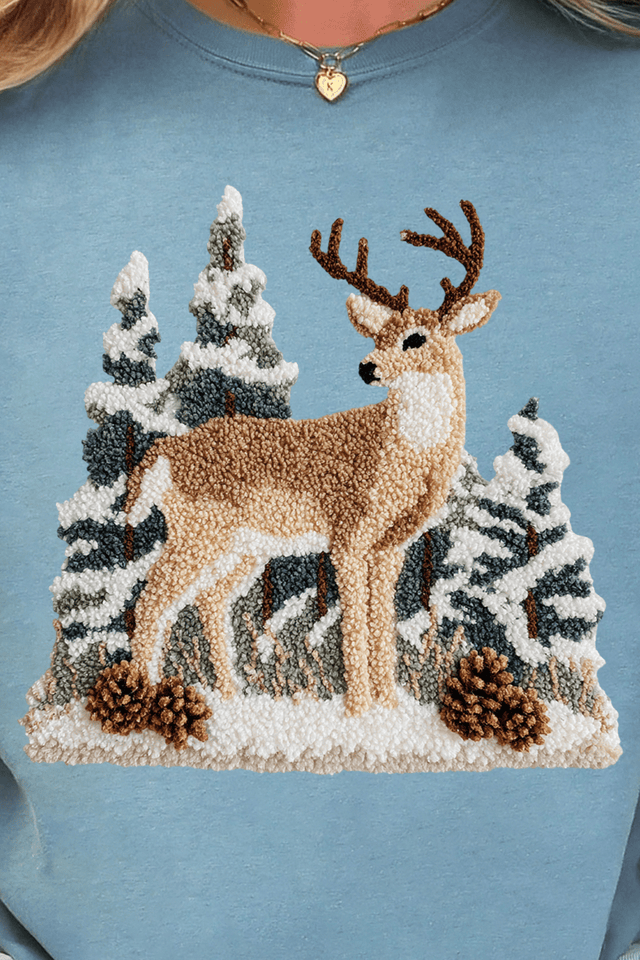 Faux Yarn Winter Deer Ready To Press DTF Transfer - Wholesale Accessory Market
