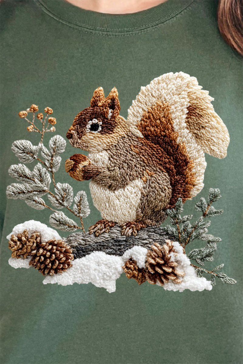 Faux Yarn Winter Squirrel Ready To Press DTF Transfer - Wholesale Accessory Market