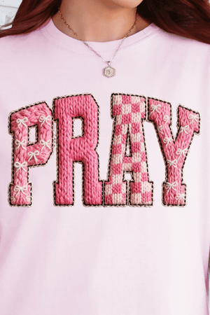 Pink Faux Yarn Coquette Pray Ready To Press DTF Transfer - Wholesale Accessory Market