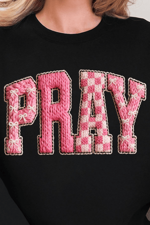 Pink Faux Yarn Coquette Pray Ready To Press DTF Transfer - Wholesale Accessory Market