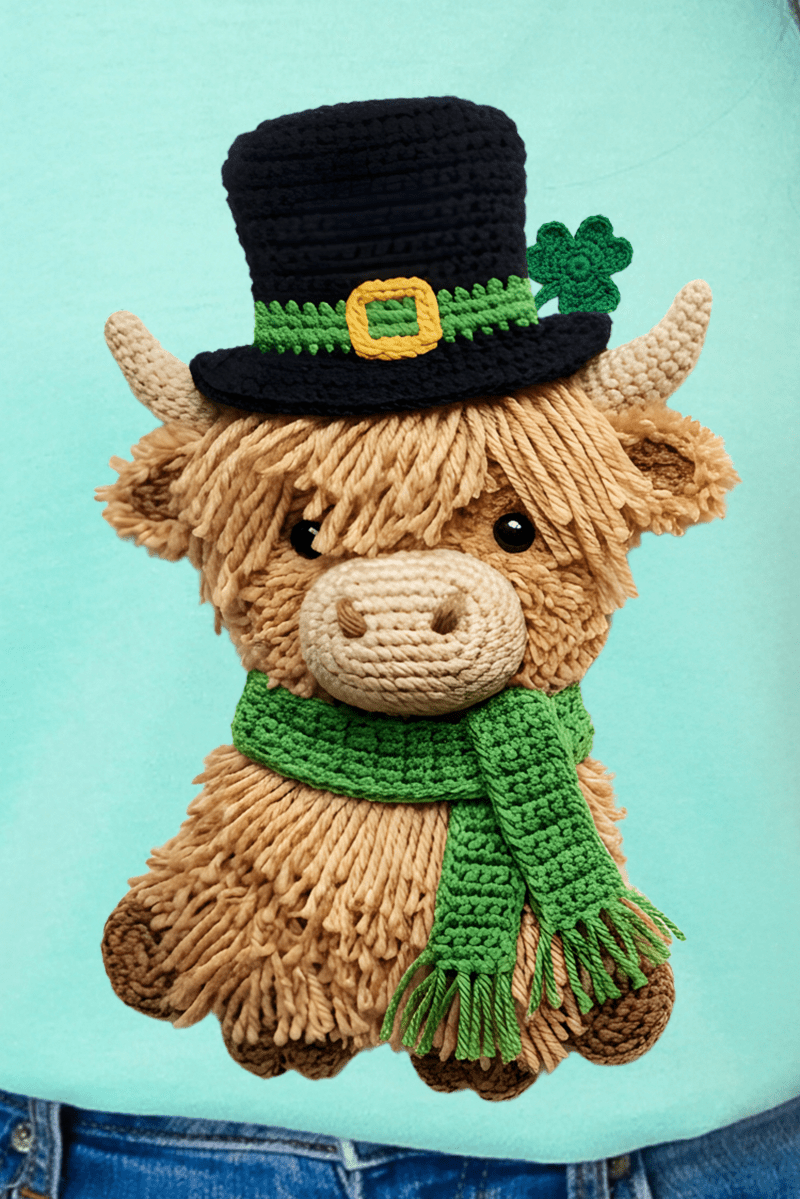 Shamrock & Moo Faux Yarn Ready To Press DTF Transfer - Wholesale Accessory Market