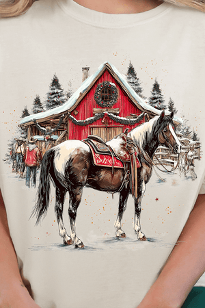Snowy Stable Christmas Ready To Press DTF Transfer - Wholesale Accessory Market