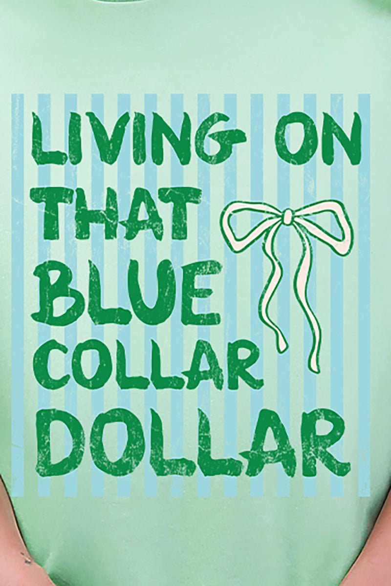 Striped Blue Collar Dollar Blue And Green Ready To Press DTF Transfer - Wholesale Accessory Market