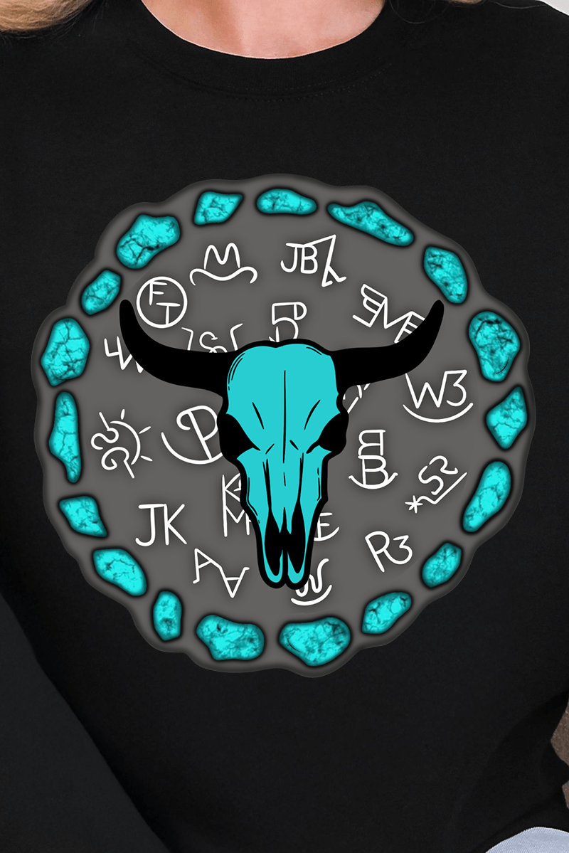 Turquoise Steer Stone Ready To Press DTF Transfer - Wholesale Accessory Market