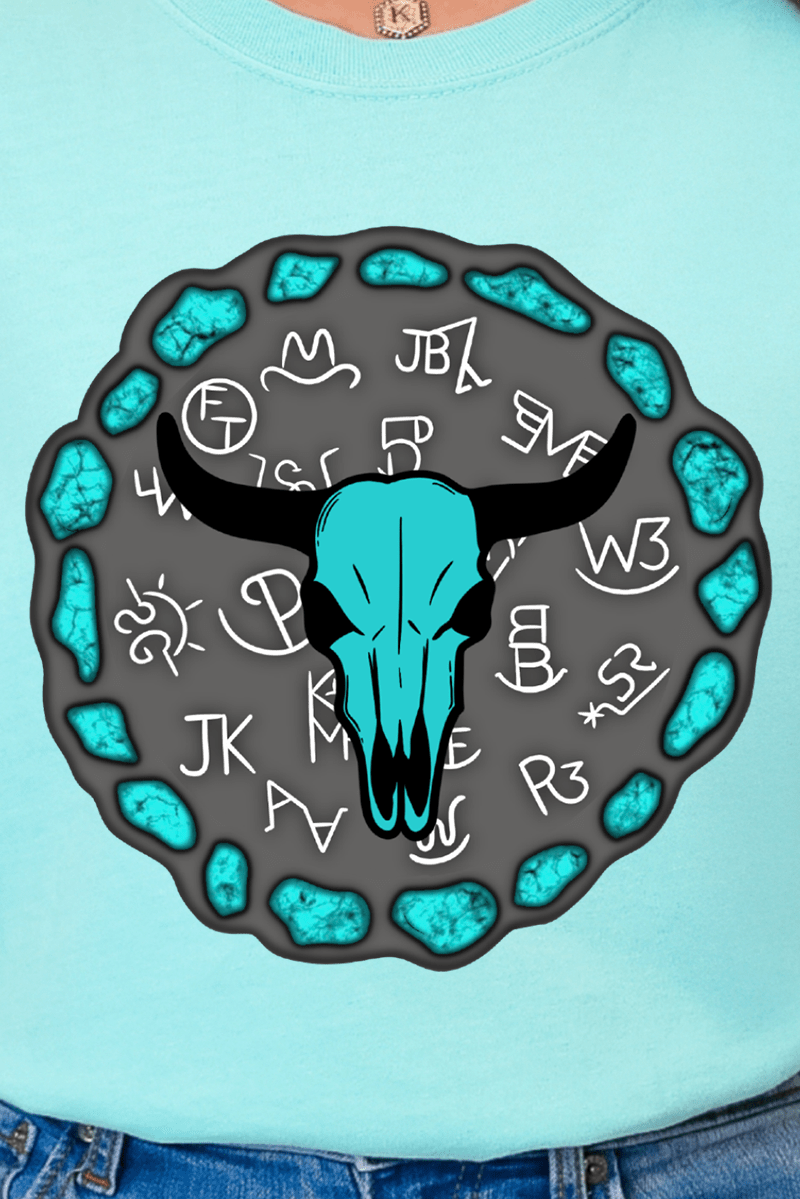 Turquoise Steer Stone Ready To Press DTF Transfer
