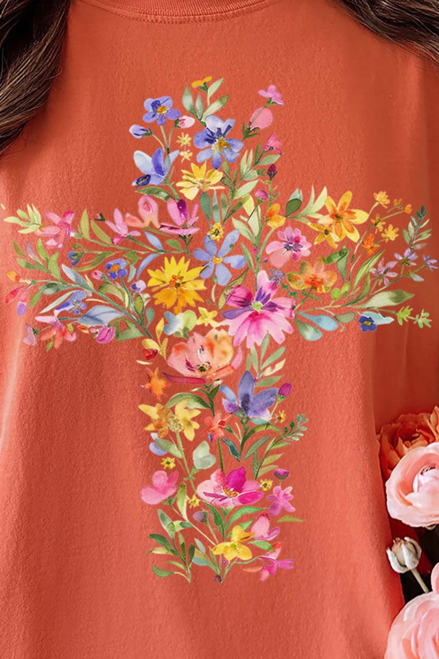 Watercolor Floral Cross Ready To Press DTF Transfer - Wholesale Accessory Market
