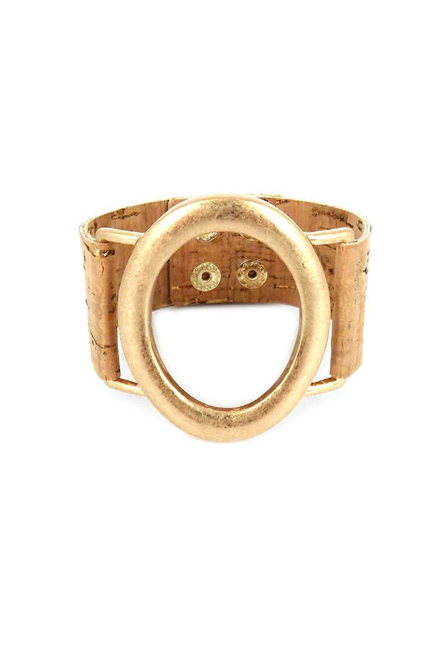 Viola Worn Goldtone Oval Natural Cork Bracelet - Wholesale Accessory Market