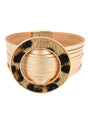 Viola Gold Faux Leather Brown Leopard Ring Multi - Strand Magnetic Bracelet - Wholesale Accessory Market
