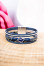 Viola Blue Clover Goldtone Multi - Strand Magnetic Bracelet - Wholesale Accessory Market