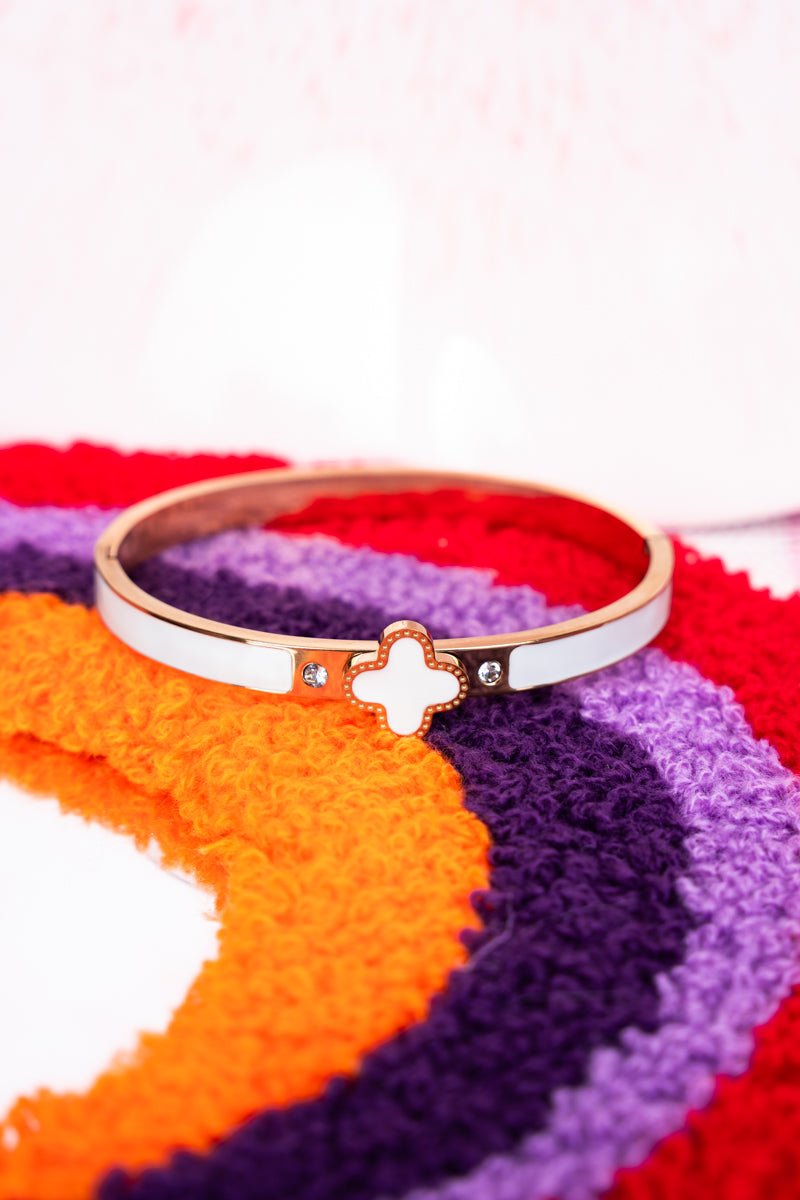 Viola Goldtone White Quatrefoil Bangle - Wholesale Accessory Market