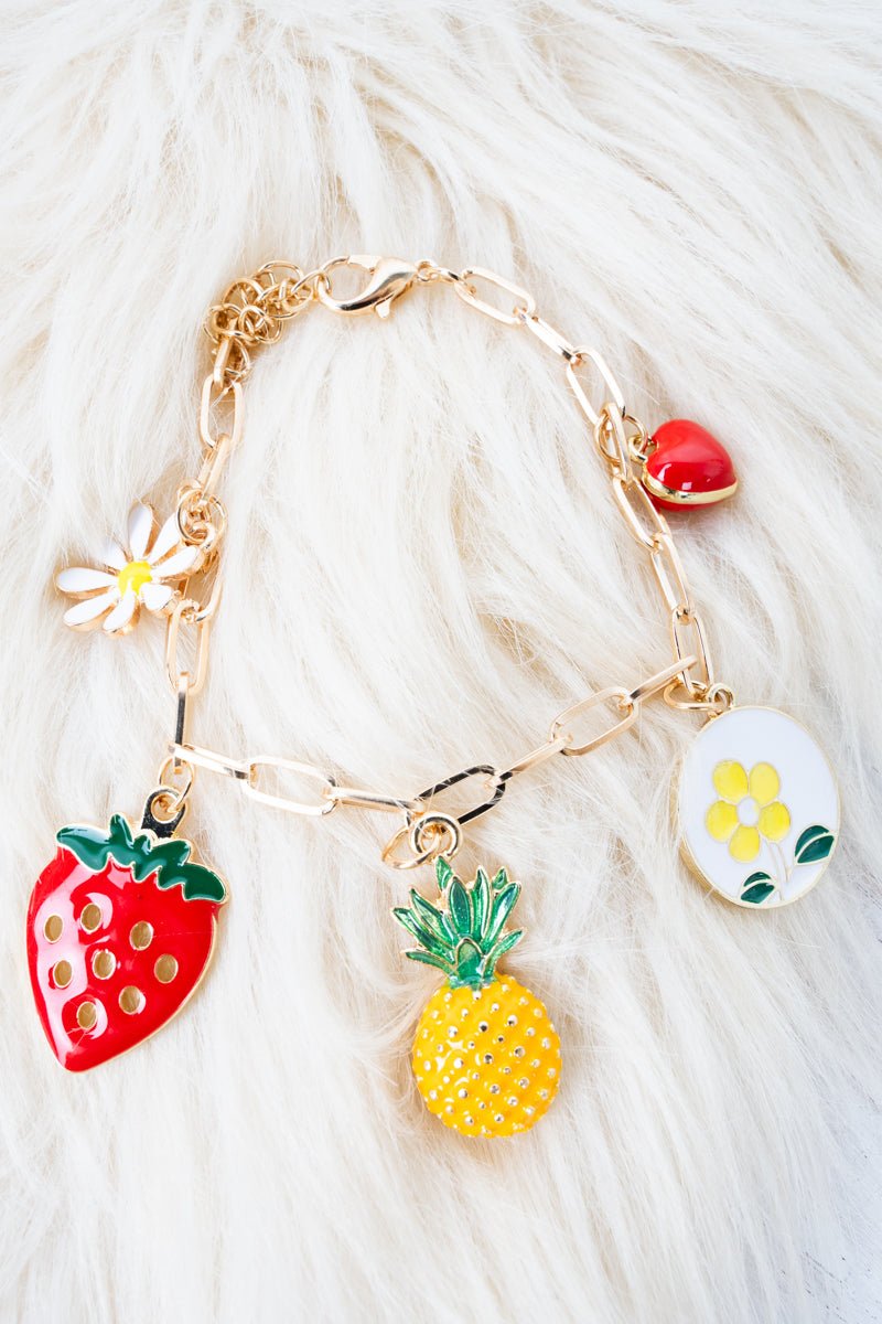 Viola Fruity Fun Goldtone Charm Bracelet - Wholesale Accessory Market