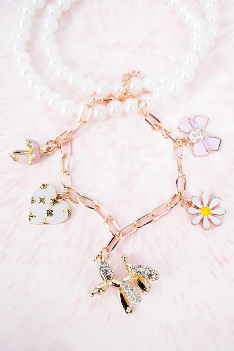 Viola Pink Girly Gems Goldtone Charm Bracelet - Wholesale Accessory Market
